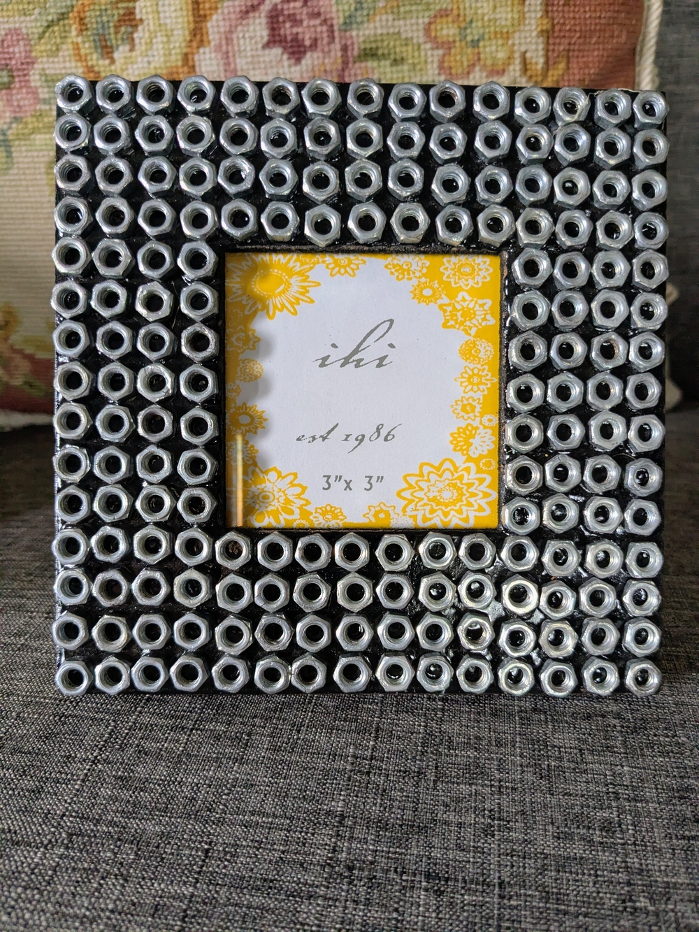 Ihi Silver and Black Hex Nut Accent Photo Frame - 3" x 3"
